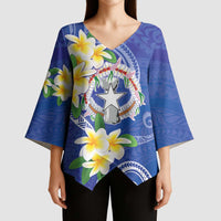 Northern Mariana Islands Chamorro Kimono Sleeve Blouse Plumeria Curves Style Navy Version LT05 - Polynesian Pride