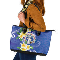 Northern Mariana Islands Chamorro Leather Tote Bag Plumeria Curves Style Navy Version LT05 Navy - Polynesian Pride
