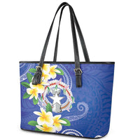 Northern Mariana Islands Chamorro Leather Tote Bag Plumeria Curves Style Navy Version LT05 - Polynesian Pride