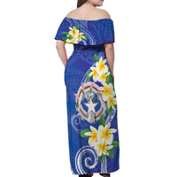 Northern Mariana Islands Chamorro Off Shoulder Maxi Dress Plumeria Curves Style Navy Version