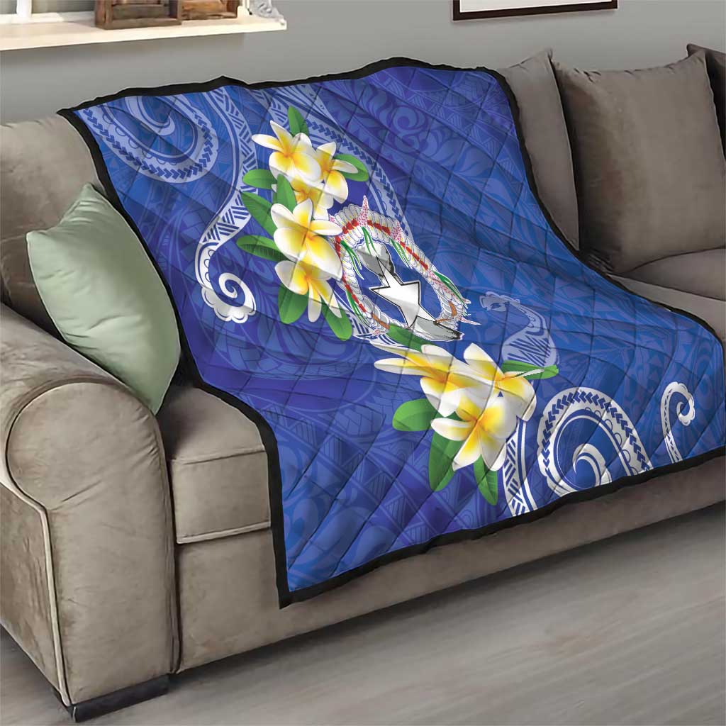 Northern Mariana Islands Chamorro Quilt Plumeria Curves Style Navy Version