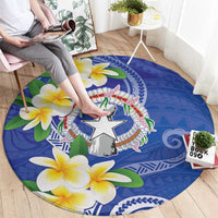 Northern Mariana Islands Chamorro Round Carpet Plumeria Curves Style Navy Version