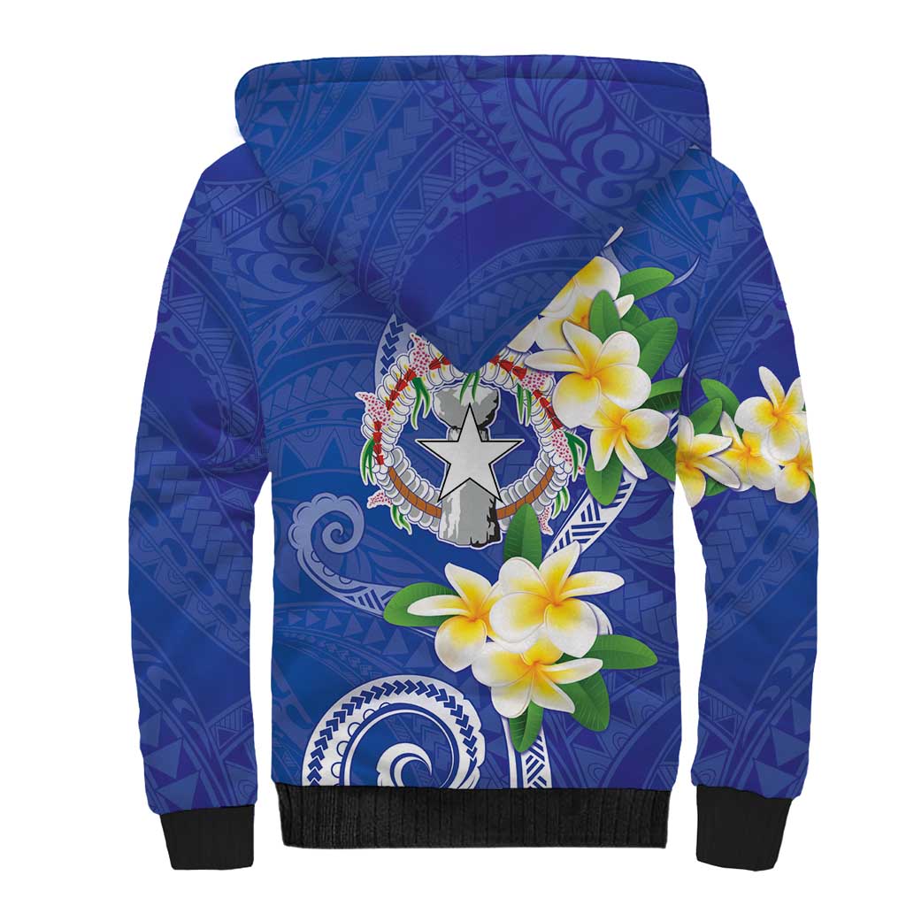Northern Mariana Islands Chamorro Sherpa Hoodie Plumeria Curves Style Navy Version