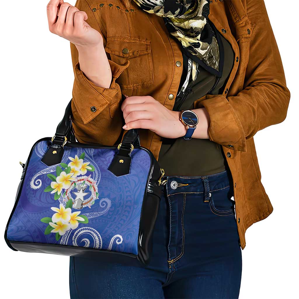 Northern Mariana Islands Chamorro Shoulder Handbag Plumeria Curves Style Navy Version