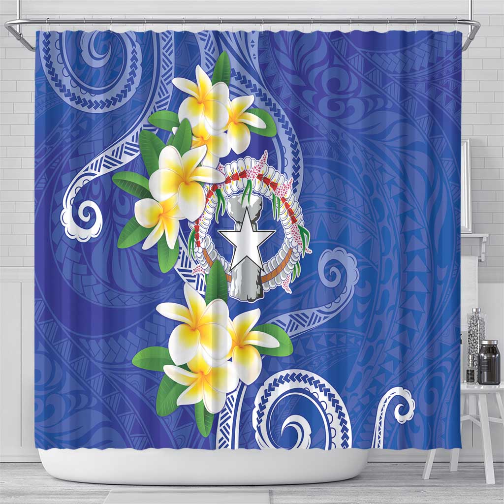 Northern Mariana Islands Chamorro Shower Curtain Plumeria Curves Style Navy Version