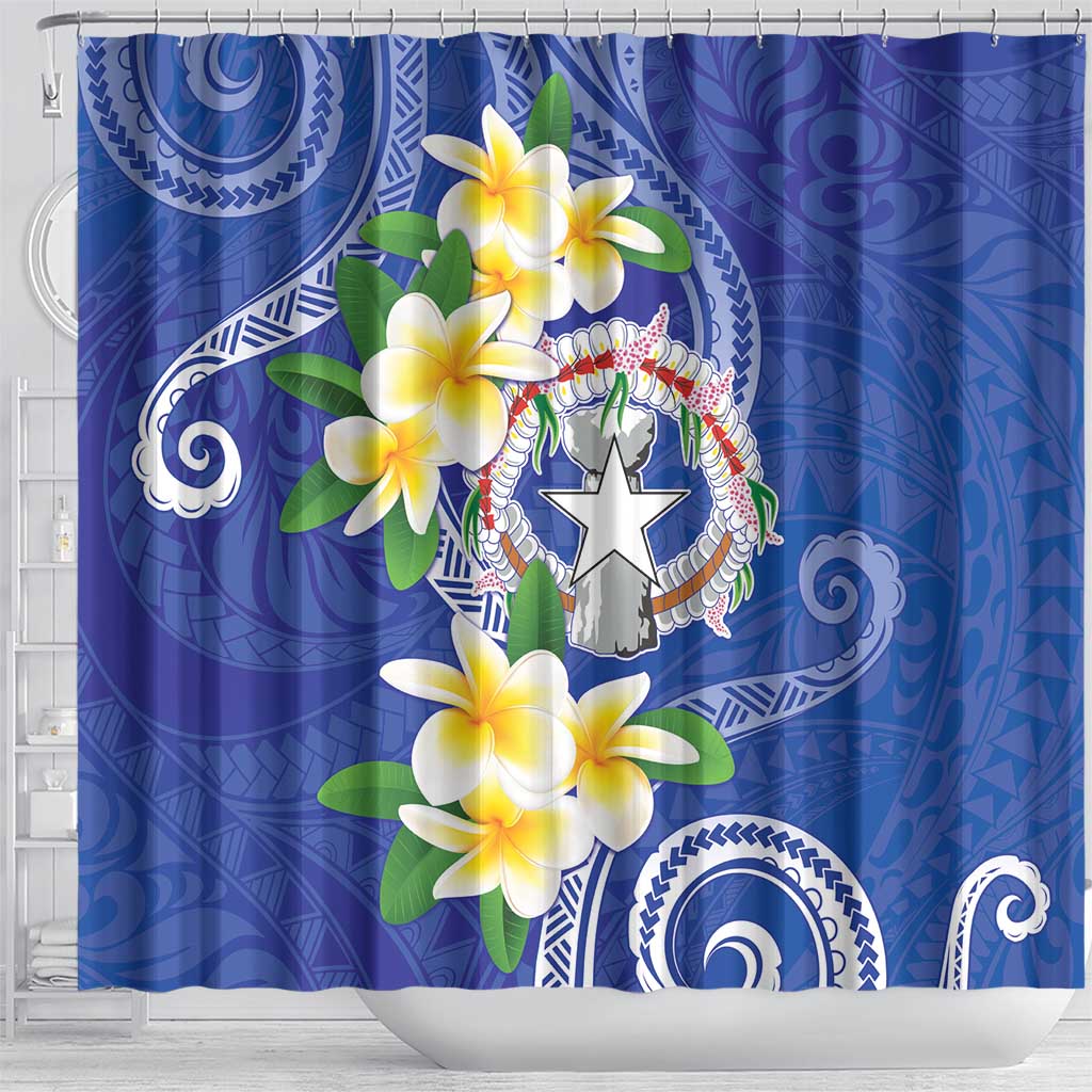 Northern Mariana Islands Chamorro Shower Curtain Plumeria Curves Style Navy Version