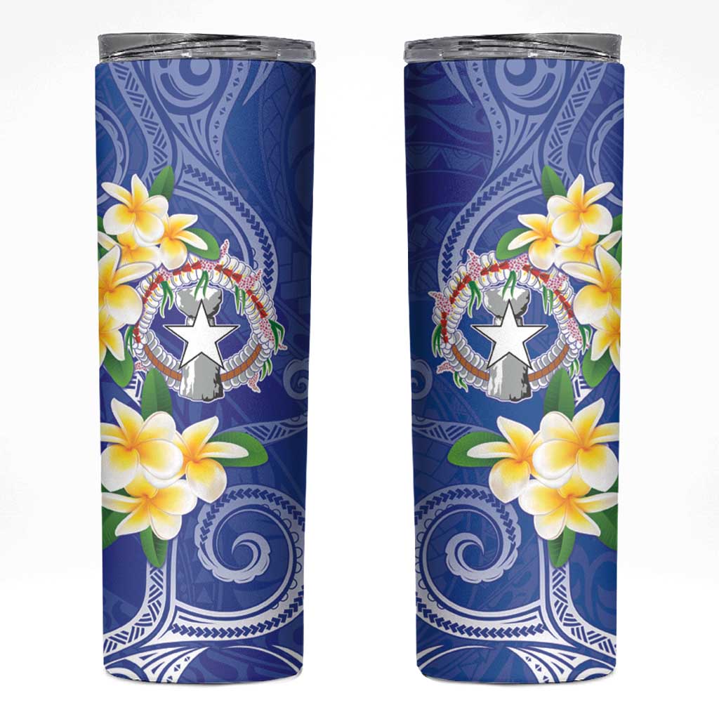 Northern Mariana Islands Chamorro Skinny Tumbler Plumeria Curves Style Navy Version LT05 Navy - Polynesian Pride
