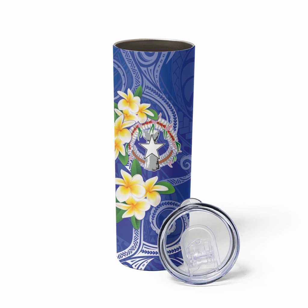 Northern Mariana Islands Chamorro Skinny Tumbler Plumeria Curves Style Navy Version LT05 - Polynesian Pride
