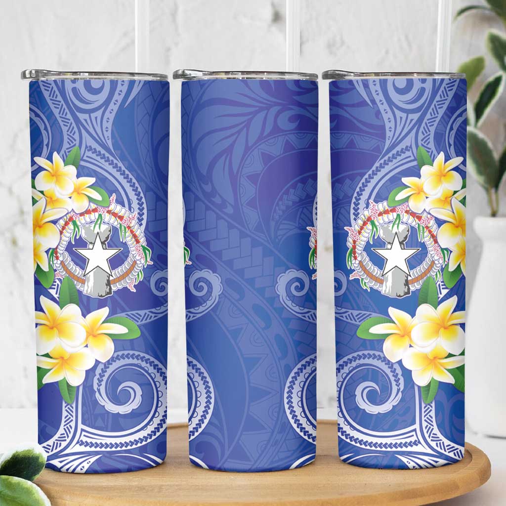 Northern Mariana Islands Chamorro Skinny Tumbler Plumeria Curves Style Navy Version LT05 - Polynesian Pride