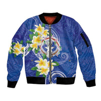 Northern Mariana Islands Chamorro Sleeve Zip Bomber Jacket Plumeria Curves Style Navy Version LT05 Unisex Navy - Polynesian Pride