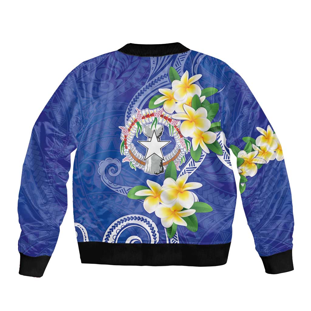 Northern Mariana Islands Chamorro Sleeve Zip Bomber Jacket Plumeria Curves Style Navy Version LT05 - Polynesian Pride