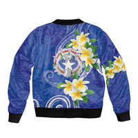 Northern Mariana Islands Chamorro Sleeve Zip Bomber Jacket Plumeria Curves Style Navy Version LT05 - Polynesian Pride
