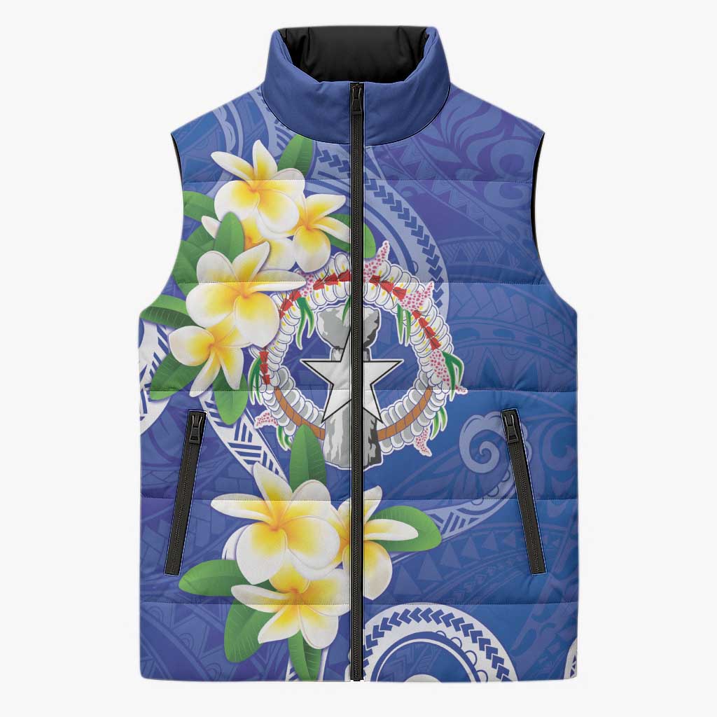 Northern Mariana Islands Chamorro Sleeveless Puffer Jacket Plumeria Curves Style Navy Version