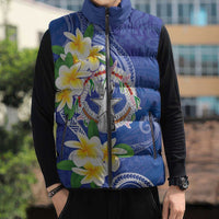 Northern Mariana Islands Chamorro Sleeveless Puffer Jacket Plumeria Curves Style Navy Version