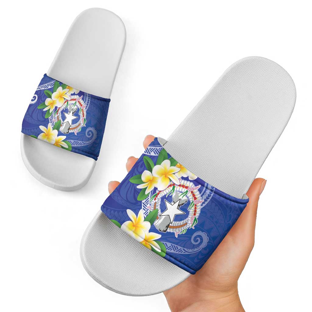 Northern Mariana Islands Chamorro Slide Sandals Plumeria Curves Style Navy Version
