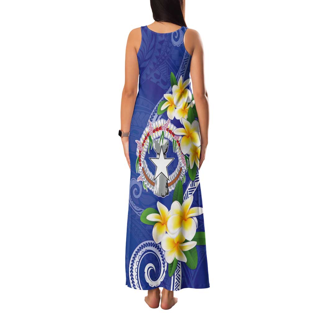 Northern Mariana Islands Chamorro Tank Maxi Dress Plumeria Curves Style Navy Version