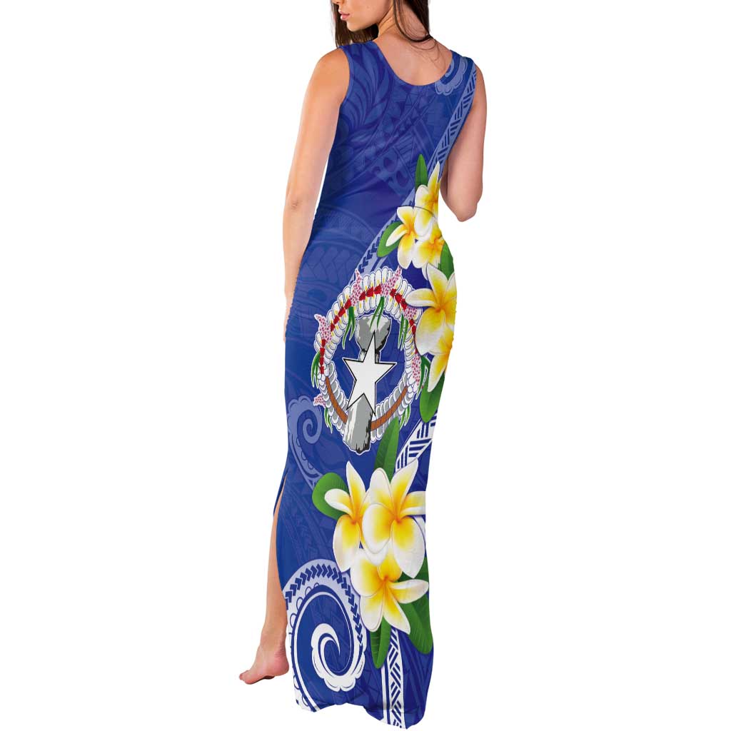 Northern Mariana Islands Chamorro Tank Maxi Dress Plumeria Curves Style Navy Version