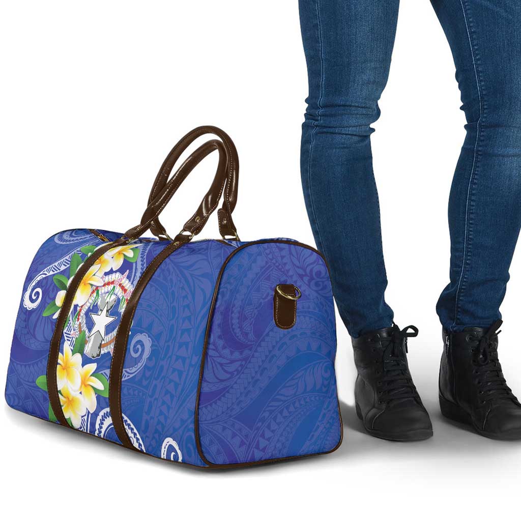 Northern Mariana Islands Chamorro Travel Bag Plumeria Curves Style Navy Version