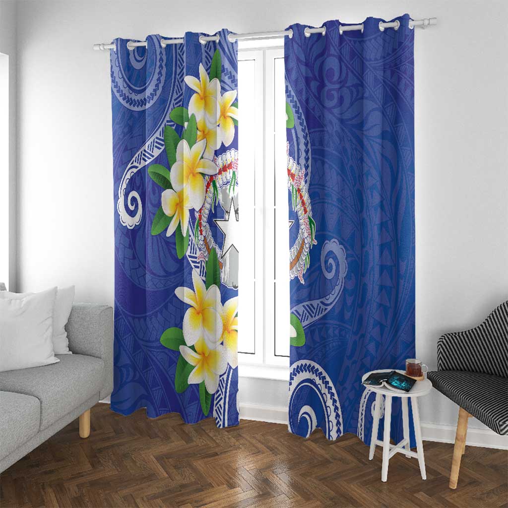 Northern Mariana Islands Chamorro Window Curtain Plumeria Curves Style Navy Version