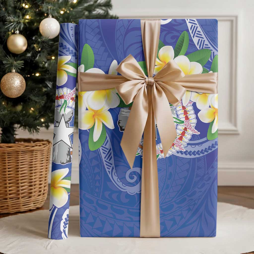 Northern Mariana Islands Chamorro Wrapping Paper Plumeria Curves Style Navy Version