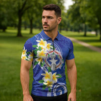Northern Mariana Islands Chamorro Zipper Polo Shirt Plumeria Curves Style Navy Version