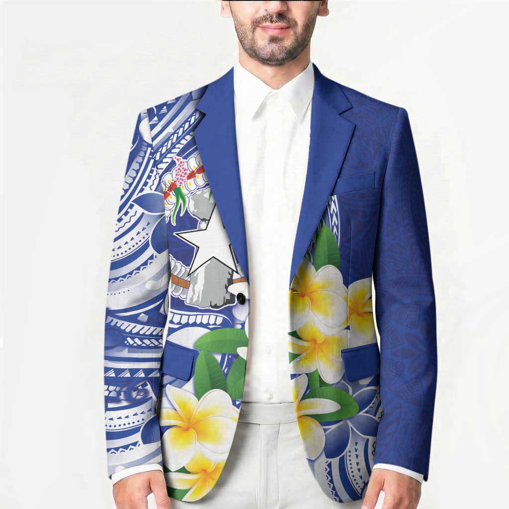 Northern Mariana Islands Blazer Polynesian Pattern With Frangipani