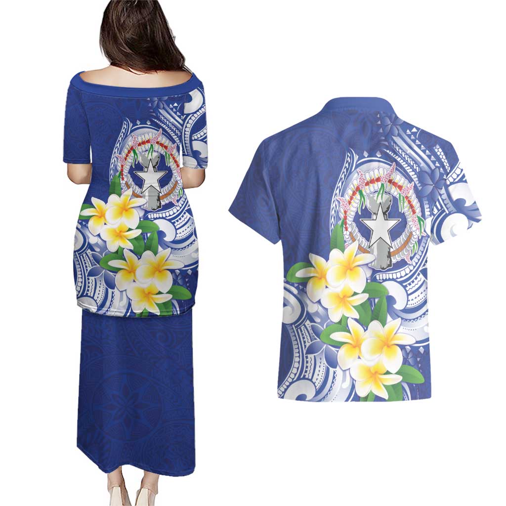 Northern Mariana Islands Couples Matching Puletasi and Hawaiian Shirt Polynesian Pattern With Frangipani