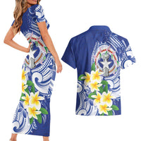 Northern Mariana Islands Couples Matching Short Sleeve Bodycon Dress and Hawaiian Shirt Polynesian Pattern With Frangipani