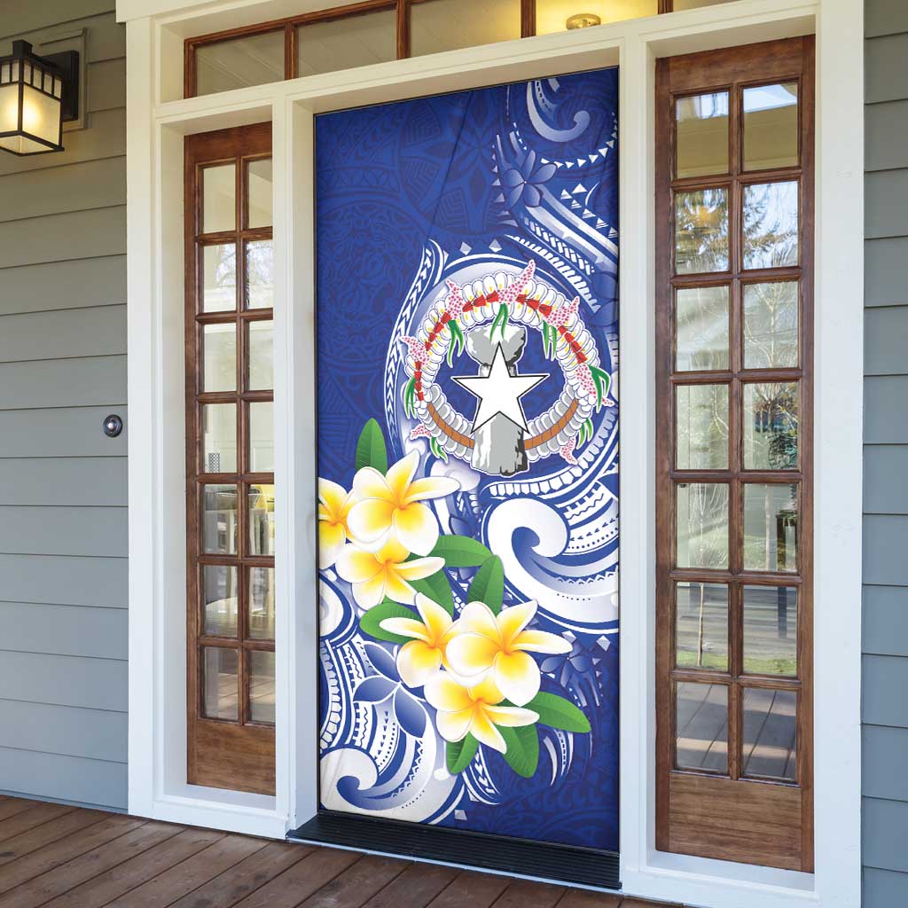 Northern Mariana Islands Door Cover Polynesian Pattern With Frangipani