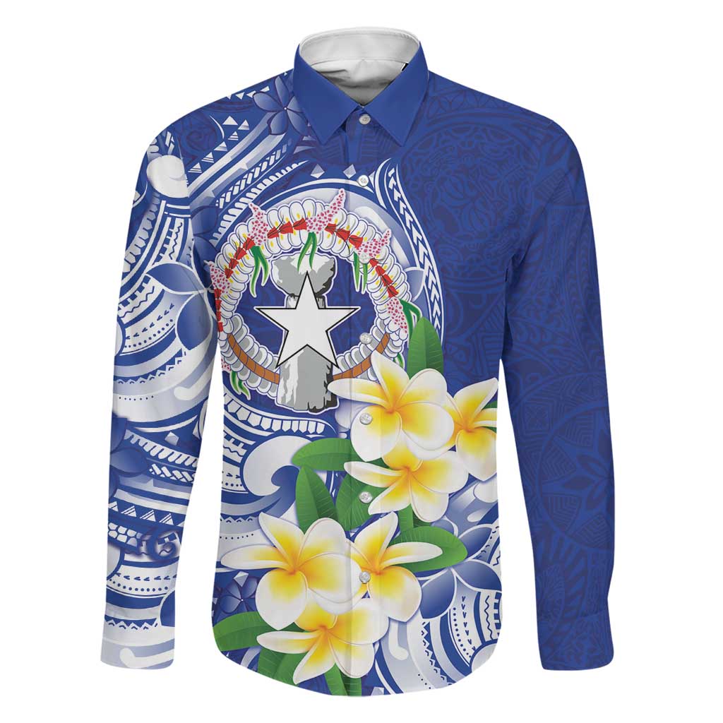 Northern Mariana Islands Family Matching Long Sleeve Bodycon Dress and Hawaiian Shirt Polynesian Pattern With Frangipani