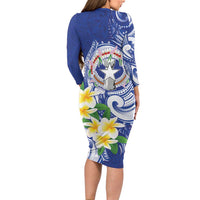 Northern Mariana Islands Family Matching Long Sleeve Bodycon Dress and Hawaiian Shirt Polynesian Pattern With Frangipani