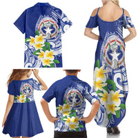 Northern Mariana Islands Family Matching Summer Maxi Dress and Hawaiian Shirt Polynesian Pattern With Frangipani
