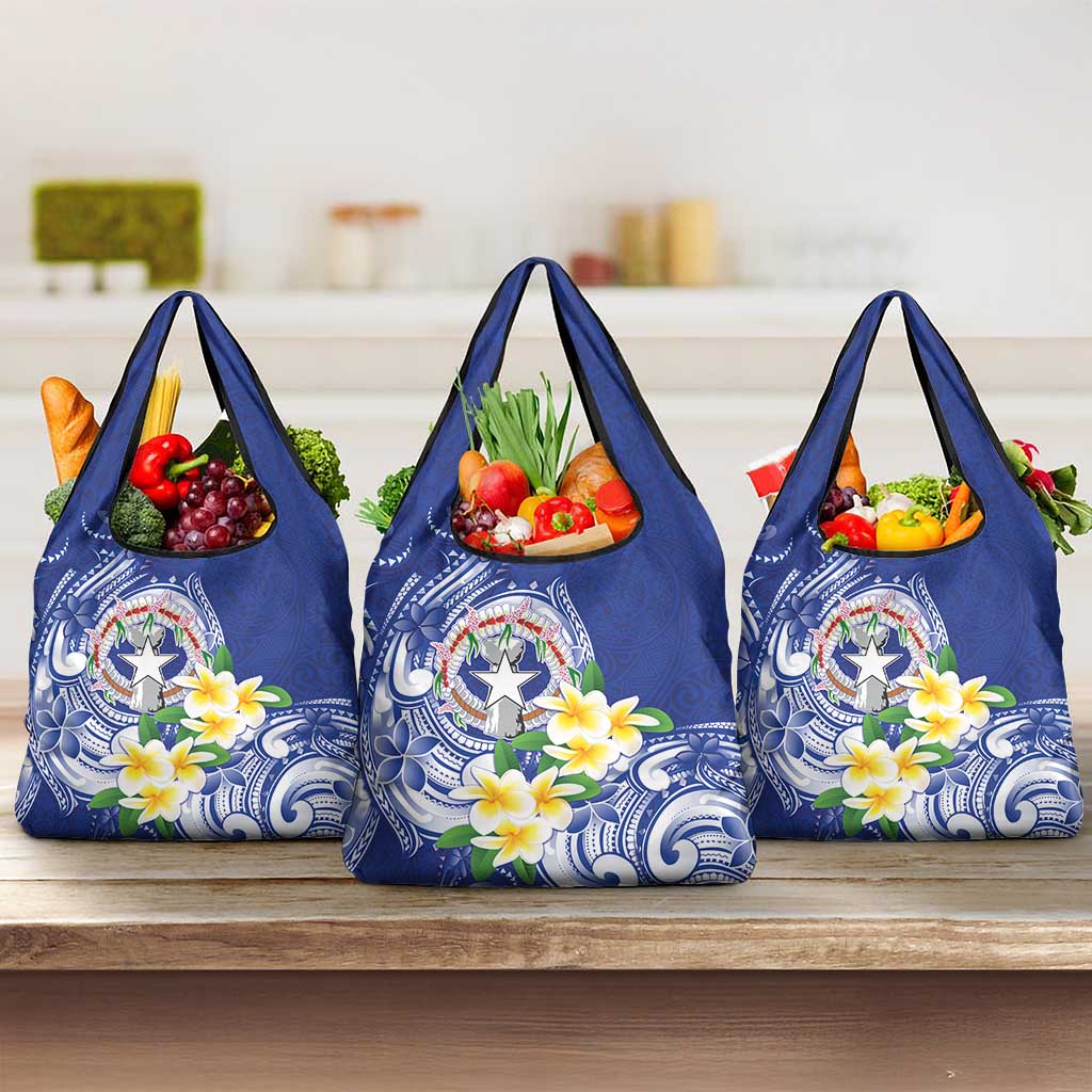 Northern Mariana Islands Grocery Bag Polynesian Pattern With Frangipani