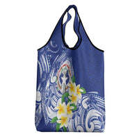 Northern Mariana Islands Grocery Bag Polynesian Pattern With Frangipani