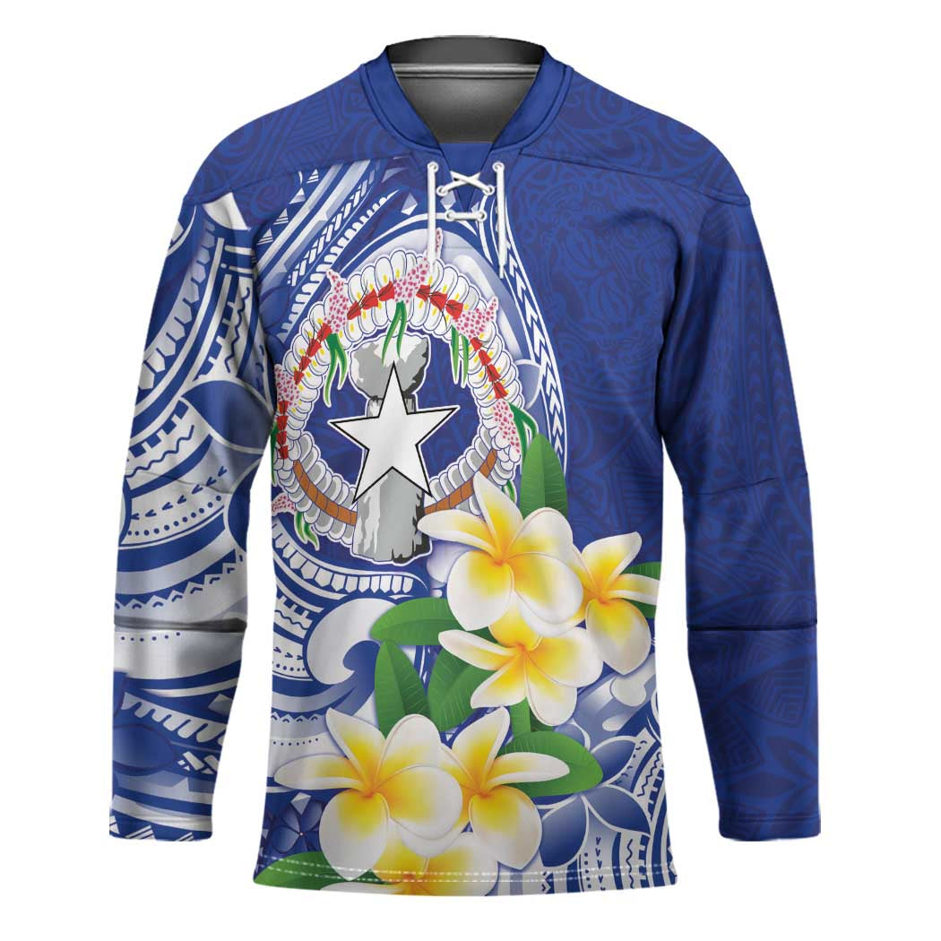 Northern Mariana Islands Hockey Jersey Polynesian Pattern With Frangipani