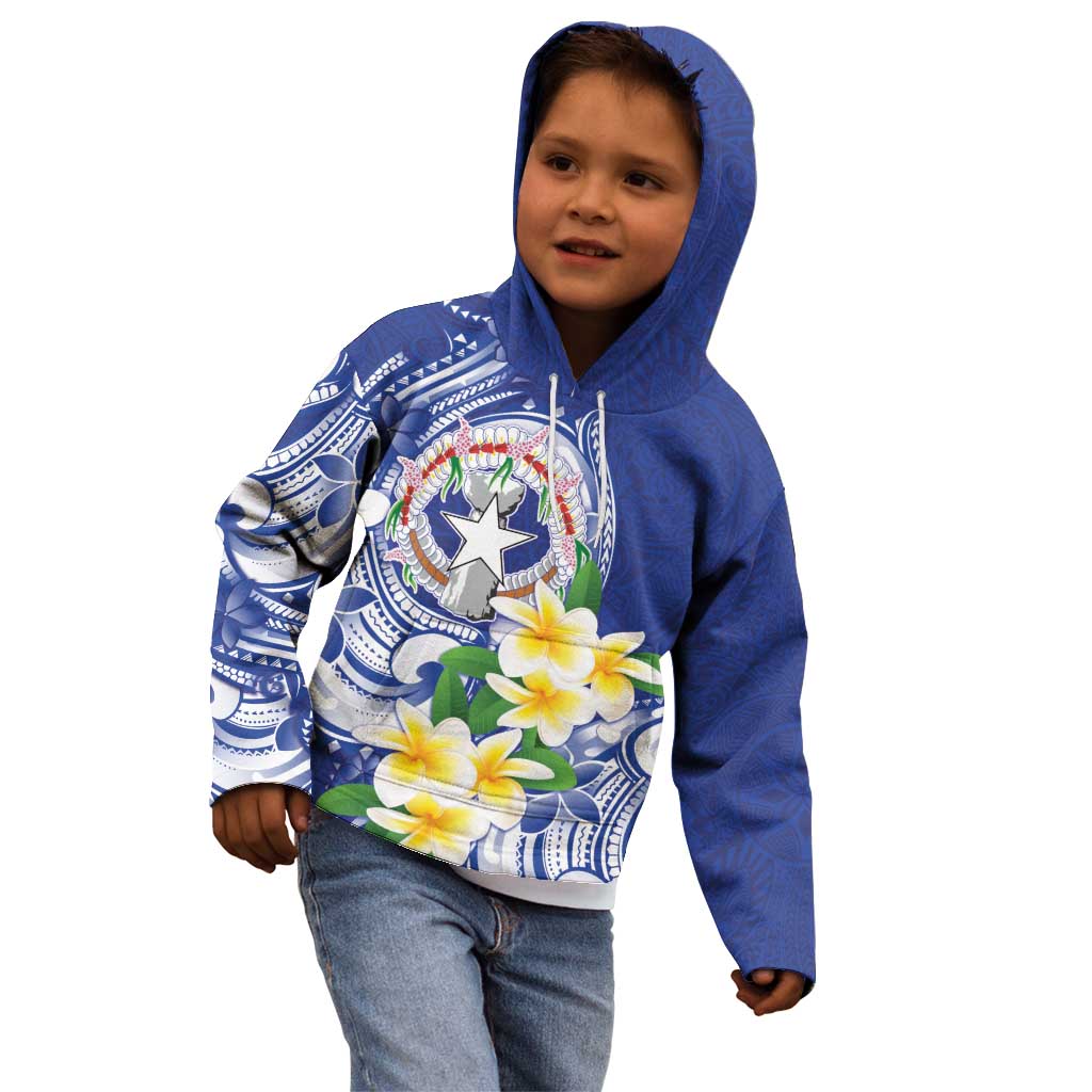 Northern Mariana Islands Kid Hoodie Polynesian Pattern With Frangipani