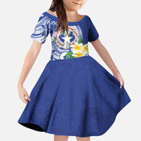 Northern Mariana Islands Kid Short Sleeve Dress Polynesian Pattern With Frangipani