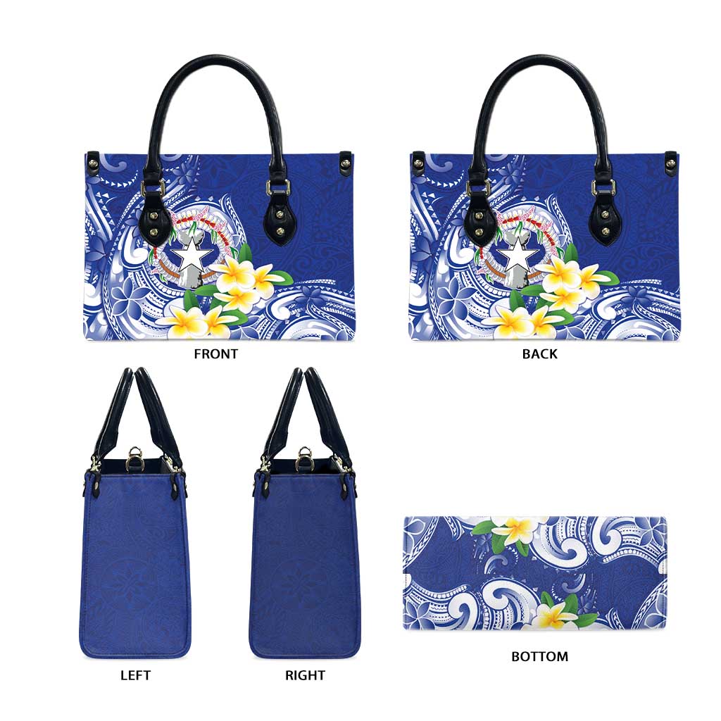 Northern Mariana Islands Leather Bag Polynesian Pattern With Frangipani