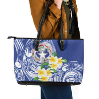 Northern Mariana Islands Leather Tote Bag Polynesian Pattern With Frangipani