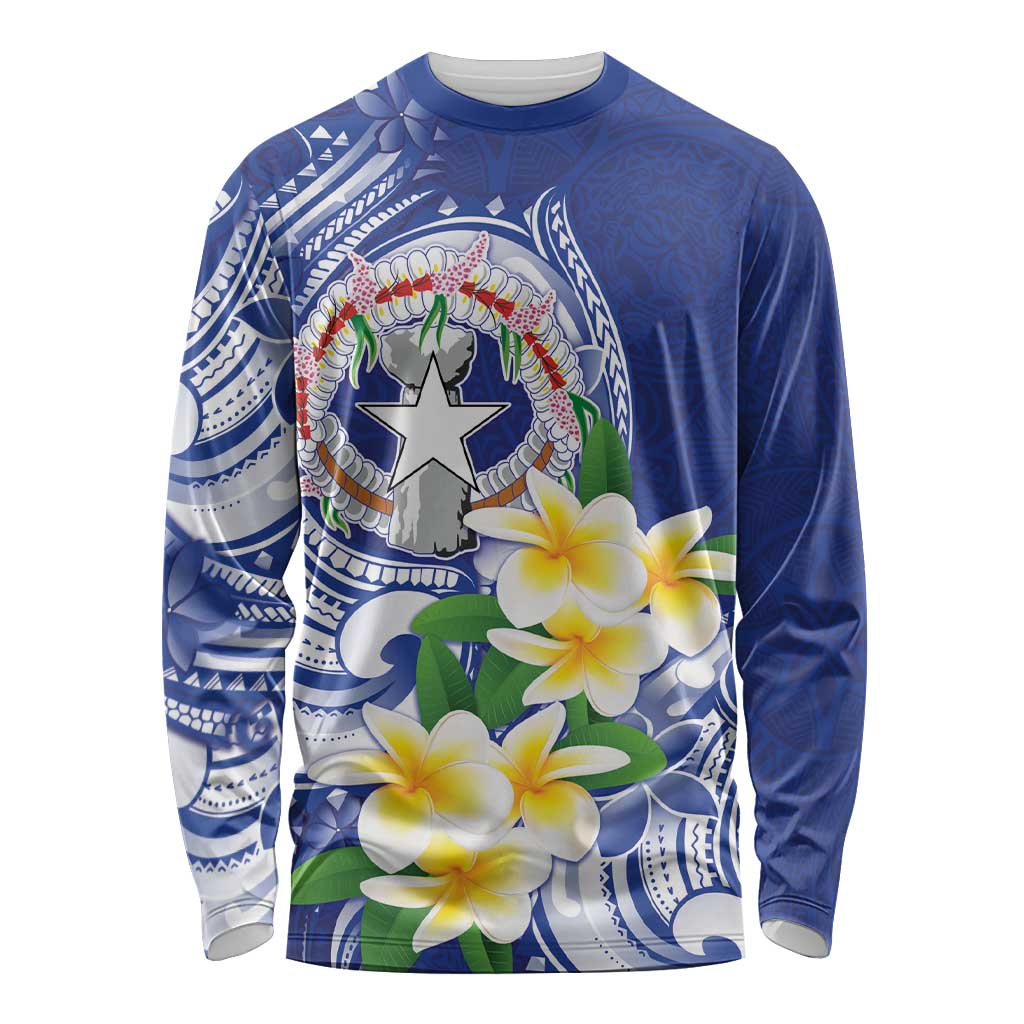 Northern Mariana Islands Long Sleeve Shirt Polynesian Pattern With Frangipani