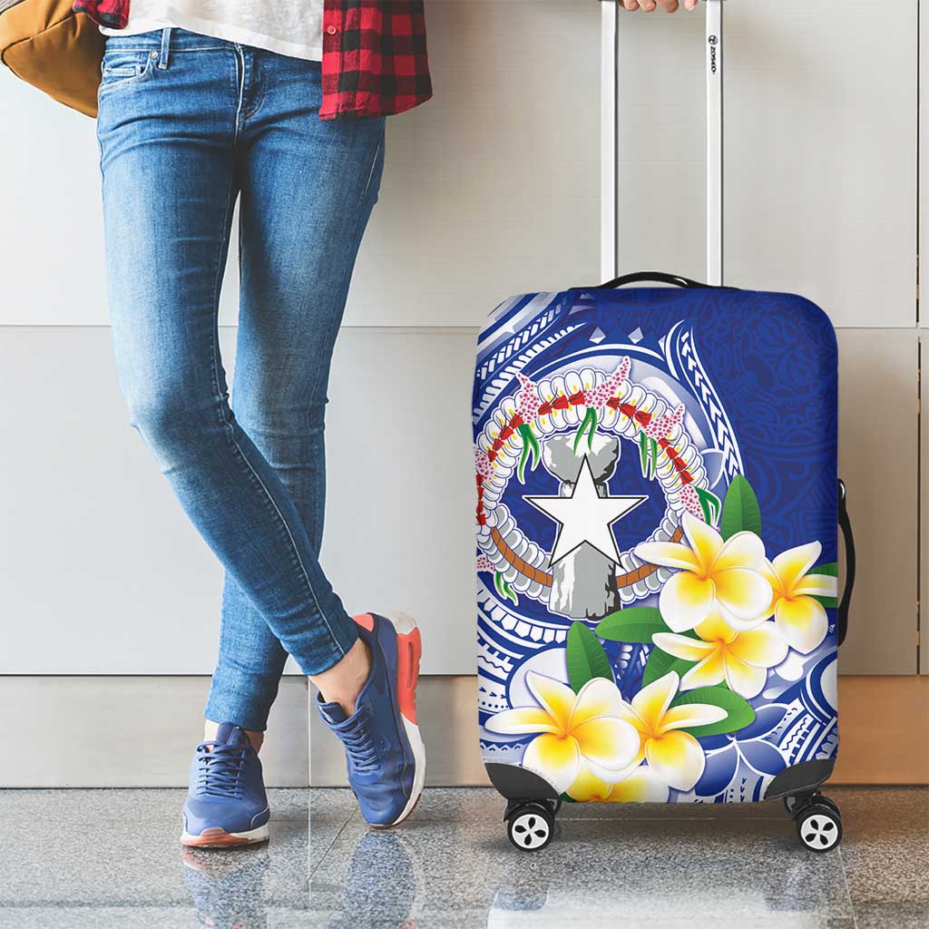 Northern Mariana Islands Luggage Cover Polynesian Pattern With Frangipani