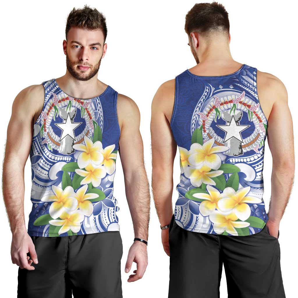 Northern Mariana Islands Men Tank Top Polynesian Pattern With Frangipani
