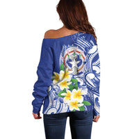 Northern Mariana Islands Off Shoulder Sweater Polynesian Pattern With Frangipani