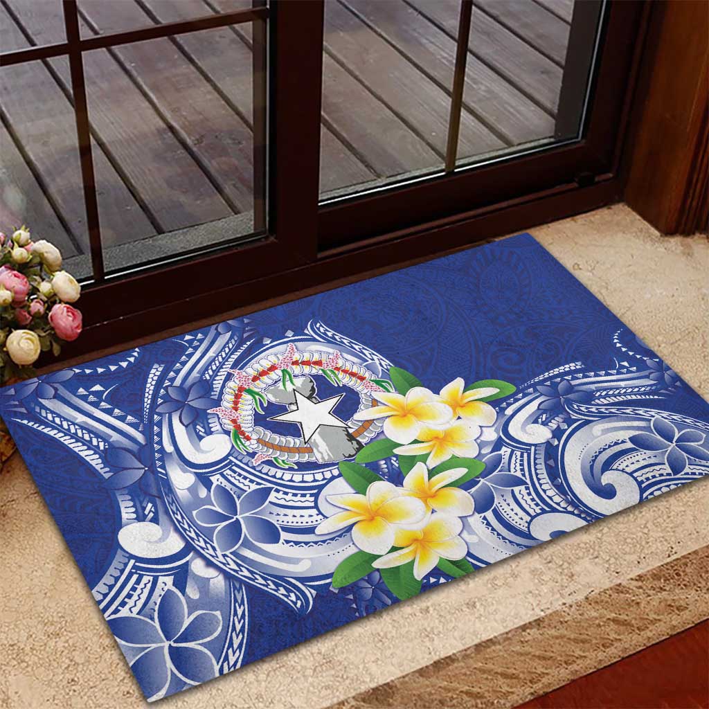 Northern Mariana Islands Rubber Doormat Polynesian Pattern With Frangipani