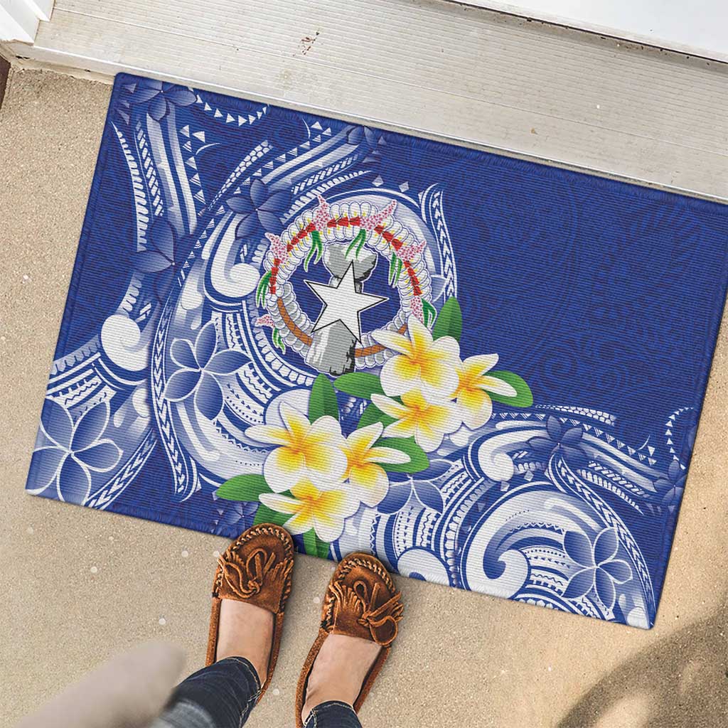 Northern Mariana Islands Rubber Doormat Polynesian Pattern With Frangipani