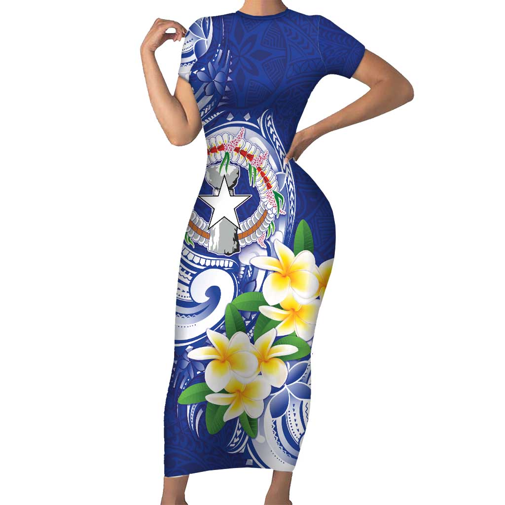 Northern Mariana Islands Short Sleeve Bodycon Dress Polynesian Pattern With Frangipani