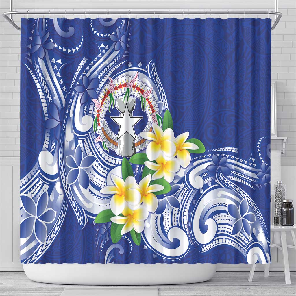Northern Mariana Islands Shower Curtain Polynesian Pattern With Frangipani