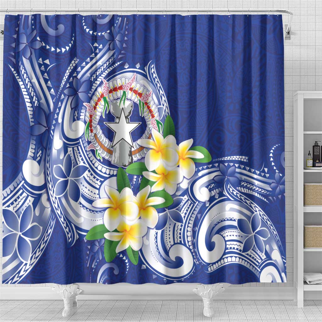 Northern Mariana Islands Shower Curtain Polynesian Pattern With Frangipani