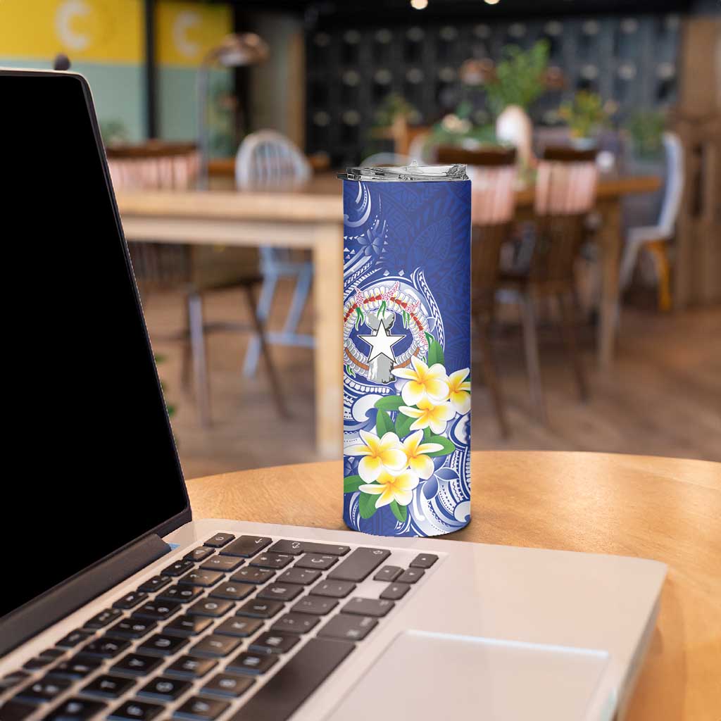 Northern Mariana Islands Skinny Tumbler Polynesian Pattern With Frangipani