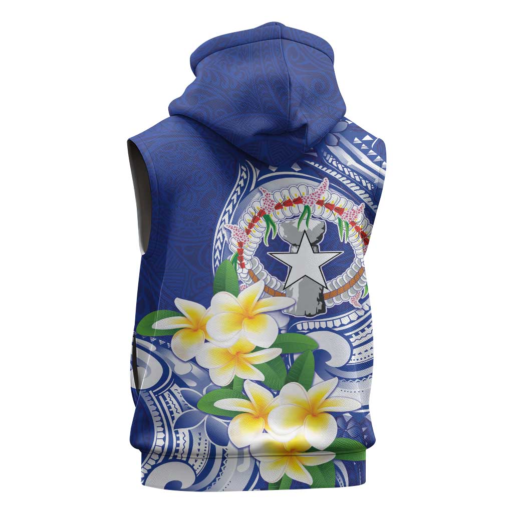 Northern Mariana Islands Sleeveless Hoodie Polynesian Pattern With Frangipani